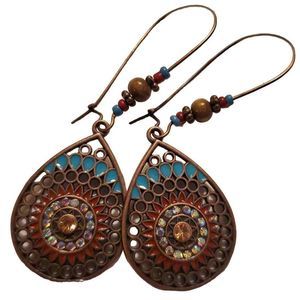 Bohemian Multi-Colored Bronze Dangle Earrings